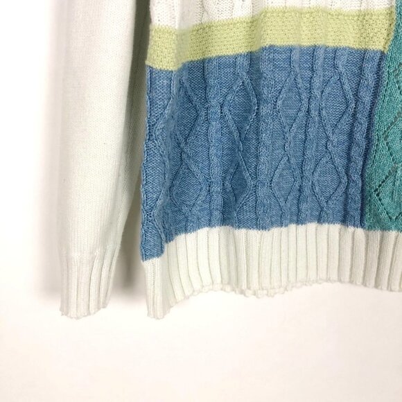Alfred Dunner Color-Blocked Mixed Stitch Grannycore Knit Crewneck Sweater - Picture 3 of 12